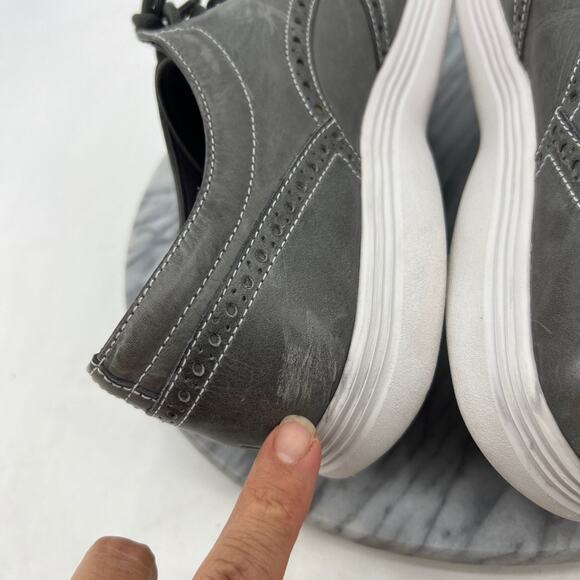 Cole Haan Mens 10 Shoes Grey Grand OS Leather Lace Up Wingtip Dress C24895 - Picture 7 of 15